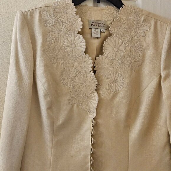 Adrianna Papell 100% Silk creme pearl shimmer Formal Special Occasion Suit 14 - Picture 1 of 16